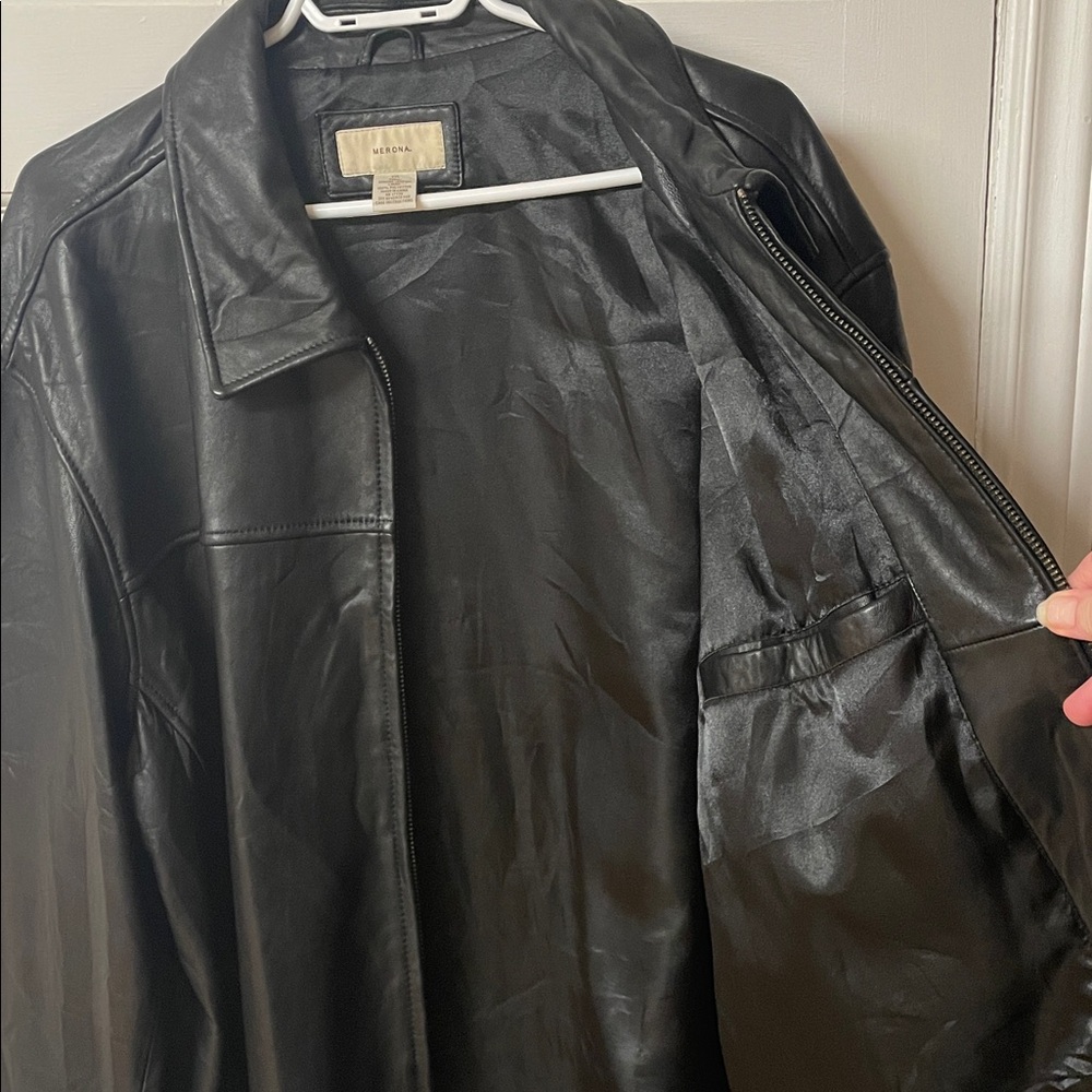 Merona classic black leather jacket men’s size XXL - Picture 10 of 17